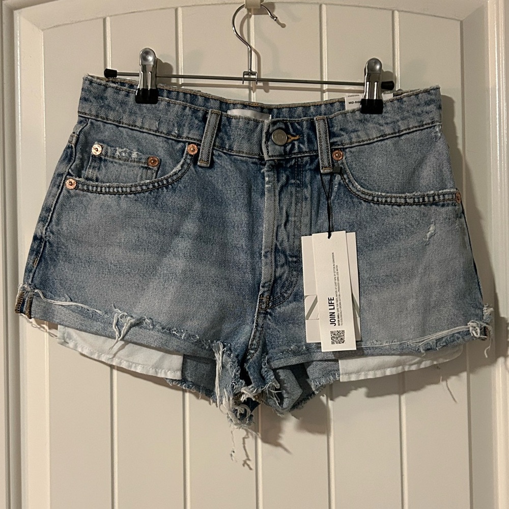 Zara Light Blue Distressed Denim Shorts